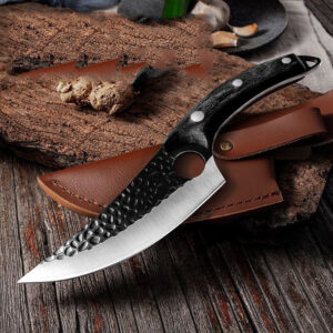 Hand-Forged Carbon Steel Chef Knife with Leather Sheath